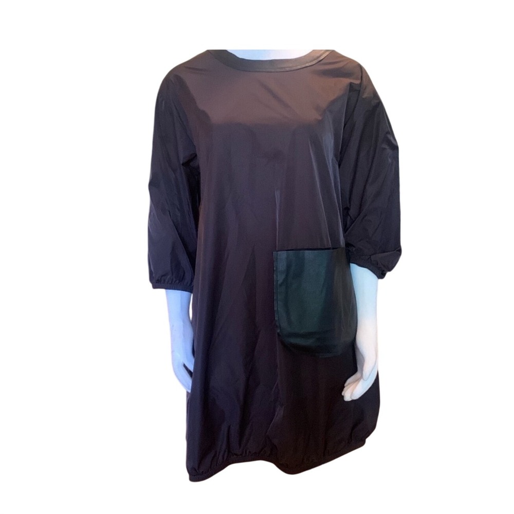 Planet by Lauren G  Black Taffeta Bubble Hem Dress Short Sleeve Avant Garde